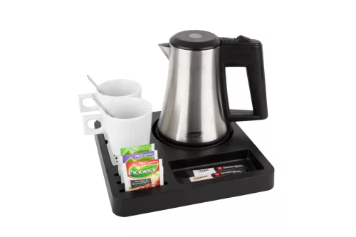 Btray Square podnos + Star rýchlovarná kanvica, 0,5 l + 2 biele šálky – súprava