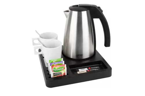 Btray Square podnos + Style rýchlovarná kanvica, 1 l + 2 biele šálky – súprava