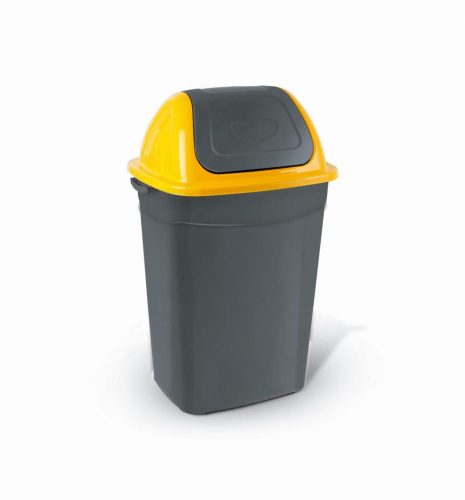 Planetový odpadkový kôš s výklopným vekom, motýľ, plast, antracitovo-žltý, 50 l