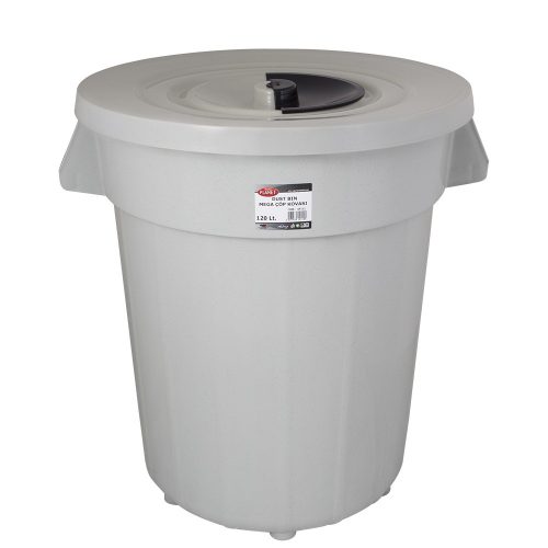 Odpadkový kôš Planet Okrúhly, s vekom, plastový, eko sivý, 120 l